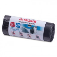 Мешки д/мусора 60 л, черные, в рулоне 20 шт., ПНД, 10 мкм, 60х70 см (±5%), стандарт, ЛАЙМА, 601381