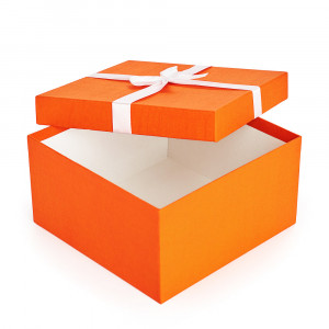 Рыжий Коробка для подарка, квадрат, 21х21х11см, с бантом, оранжевая дизайнерская бумага, арт.2