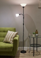 Uniel св-к напол торшер Е27+Е14 2х60W мех.выкл., мет/пласт 1780x230 черн/бел UML-T520 BLACK/WHITE