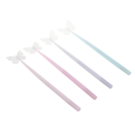 Ручка шариковая синяя, с наконечником в форме бабочки, гибкий корпус, 4 дизайна, шоу-бокс