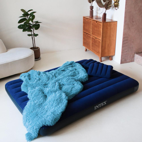 INTEX Матрас надувной CLASSIC DOWNY, в комплекте 2 подушки и насос, 203x152x25см, до 272кг, 64765