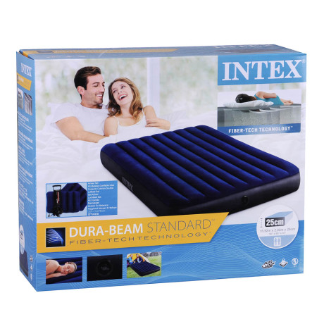 INTEX Матрас надувной CLASSIC DOWNY, в комплекте 2 подушки и насос, 203x152x25см, до 272кг, 64765