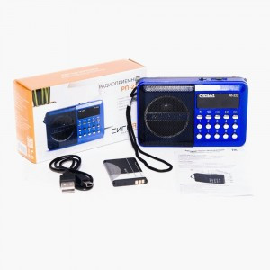 Радиоприемник "Сигнал РП-222", FM - 88-108 Мгц, ак.BL-5C, 220V, USB, SD, дисплей, 114х33х73 мм синий