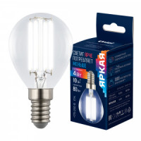 Uniel ЯРКАЯ шар G45 E14 4W(806lm 360°) 4000K 4K 45x85 прозрачная LED-G45-4W/4000K/E14/CL GLY01TR