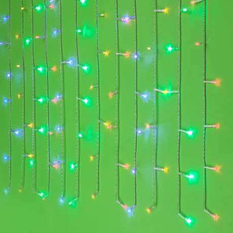 СНОУ БУМ Гирлянда эл. бахрома, 96LED, 3x0,7м, мультицвет, 8 реж, ПВХ прозр., коннектор, 220В