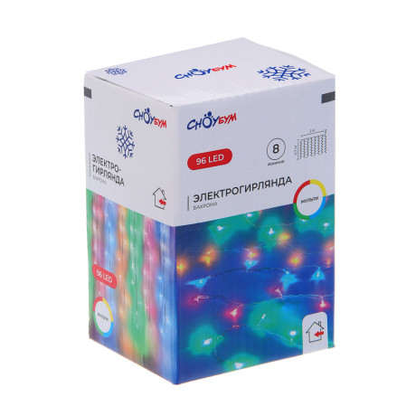 СНОУ БУМ Гирлянда эл. бахрома, 96LED, 3x0,7м, мультицвет, 8 реж, ПВХ прозр., коннектор, 220В