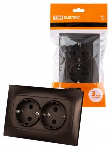 TDM ЛАМА роз. СУ двойная 2П земля 16А 250В с защ. шт. шоколад (6!) SQ1815-0513