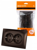 TDM ЛАМА роз. СУ двойная 2П земля 16А 250В с защ. шт. шоколад (6!) SQ1815-0513