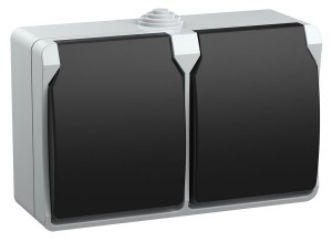 IEK ФОРС роз. ОУ 2 мест. сер/черн шагрень (земля, шт.,стеклонап.полиамид) IP54 ERS22-K03-16-54-DC