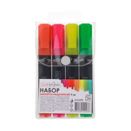 ClipStudio Набор маркеров-выделителей, 4цв., 1-4мм, чехол с европодвесом