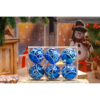Шар Р38-2 6шт 6см (рис.олень/снего,вензель) синий (120)