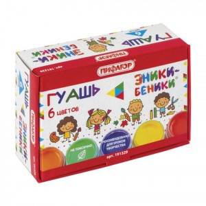 Гуашь ПИФАГОР "Эники-беники", 6цв. по 10 мл, без кисти, картонная упаковка, 191329