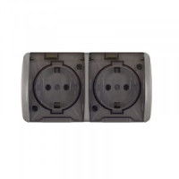 UNIVersal Клио роз. ОУ 2 мест. 16А (земля) IP54 серый, прозрач.крышка (корп.ABS) К2232-Gr