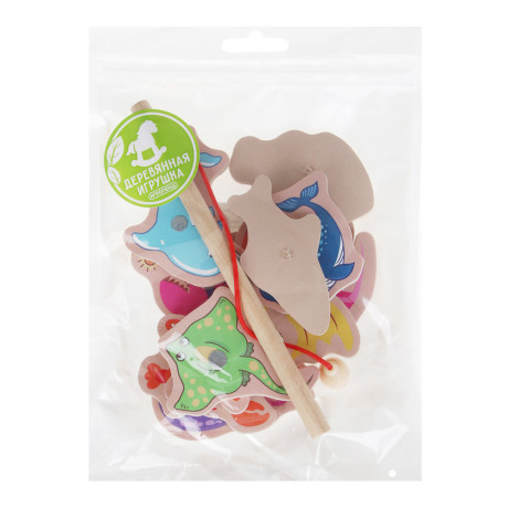 ИГРОЛЕНД Игрушка развивающая для малышей "Рыбалка магнитная", 12 фигурок, дерево, 20х14см