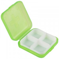 Таблетница 4 секции, 6,8*6,8*2,6см, белый/зеленый/голубой, 7748