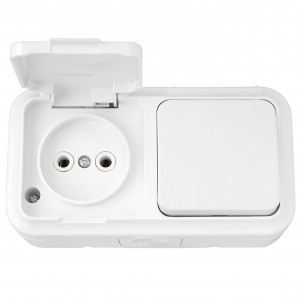 Bylectrica ПРАЛЕСКА АКВА блок (роз. 16А + 1 кл. выкл. 10А) ОУ бел. (крышка, IP54) В-РЦ-653