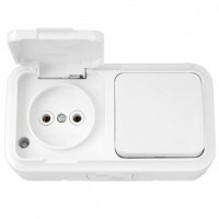 Bylectrica ПРАЛЕСКА АКВА блок (роз. 16А + 1 кл. выкл. 10А) ОУ бел. (крышка, IP54) В-РЦ-653