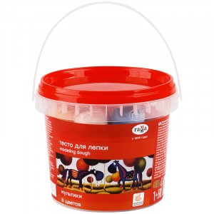 Тесто для лепки Гамма "Мультики", 08 цветов*25г, пластиковая банка с ручкой Арт.346432