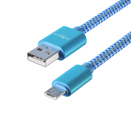 FORZA Кабель для зарядки Волна Micro USB, 1м, 2А, тканевая оплётка, 4 цвета, пакет