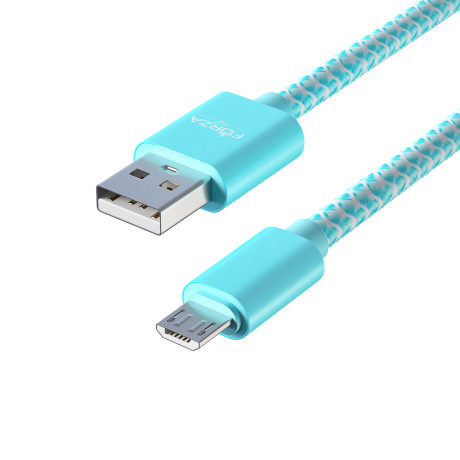 FORZA Кабель для зарядки Волна Micro USB, 1м, 2А, тканевая оплётка, 4 цвета, пакет