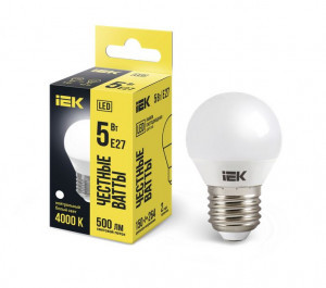IEK лампа св/д шар G45 E27  5W(500lm) 4000K 4K 85x45 матовая LLE-G45-5-230-40-E27