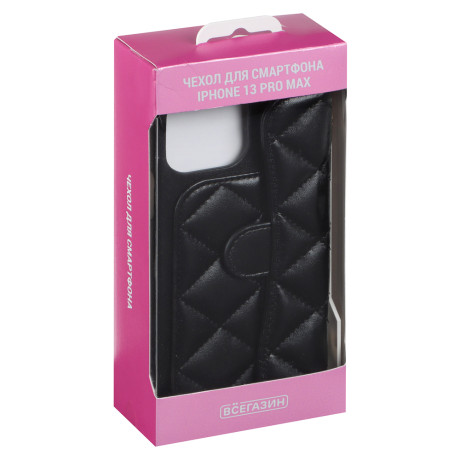 ВСЁГАЗИН Чехол для смартфона Дизайн, iP - 13 pro max, черный, фэшн, цепочка c черной кожей и кулоном