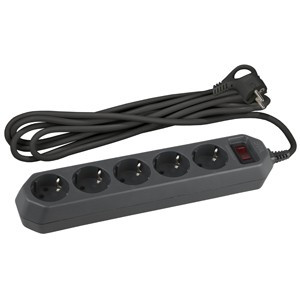 ЭРА сет. удл.-фильтр USF ПВС 3х0.75 5роз. 5м 10А (термозащ/варист, земля, черный,PP) USF-5es-5m-B