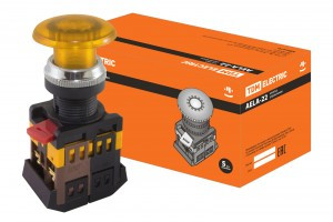 TDM AELA-22 кнопка управления "Грибок" желт. d22мм неон/230В 1з+1р (10!) SQ0704-0034