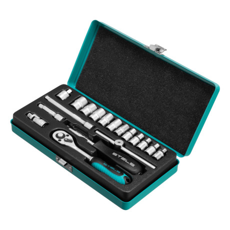 Набор торцевых головок с трещоткой, 1/4", 18 предметов Stels