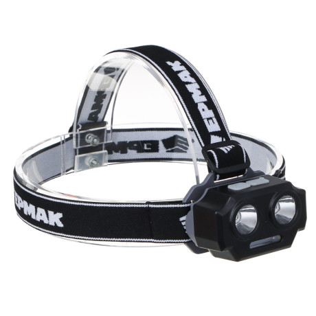Фонарь налобный тм ЕРМАК, 2 P30 LED +3 SMD, 5 режимов, 1200мАч, 7,2х4,8х4см, USB кабель, пластик