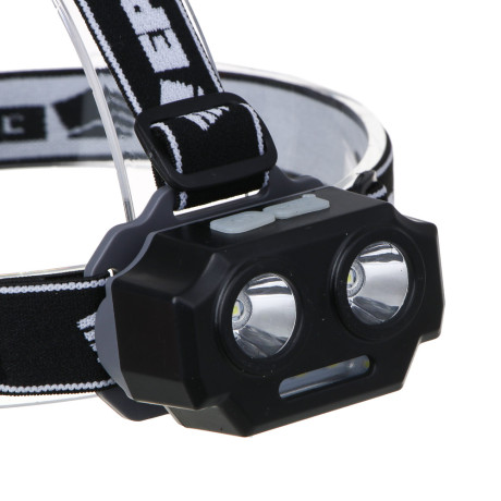 Фонарь налобный тм ЕРМАК, 2 P30 LED +3 SMD, 5 режимов, 1200мАч, 7,2х4,8х4см, USB кабель, пластик