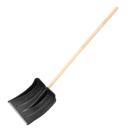 Лопата для уборки снега пластиковая, 380х385х1420 мм, оцинк. планка, деревянный черенок