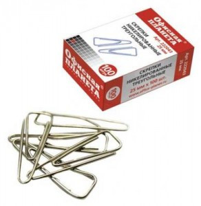 Скрепки  ОФИСНАЯ ПЛАНЕТА 25 мм металл., треугол., 100 шт., в карт. коробке, 222043