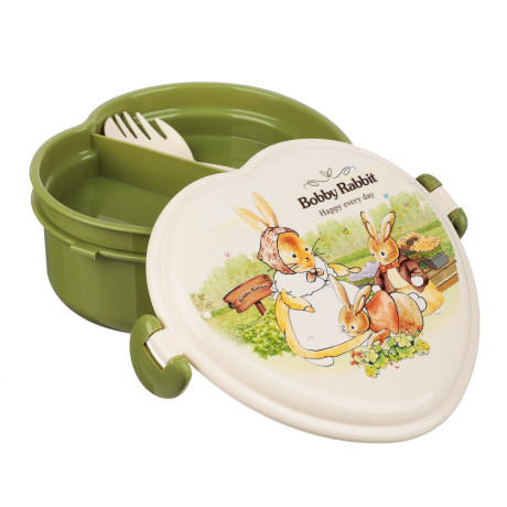 Ланчбокс в форме сердечка "Зайчата", тарелка, ложка-вилка, 13,5х16см, полипропилен