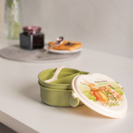 Ланчбокс в форме сердечка "Зайчата", тарелка, ложка-вилка, 13,5х16см, полипропилен