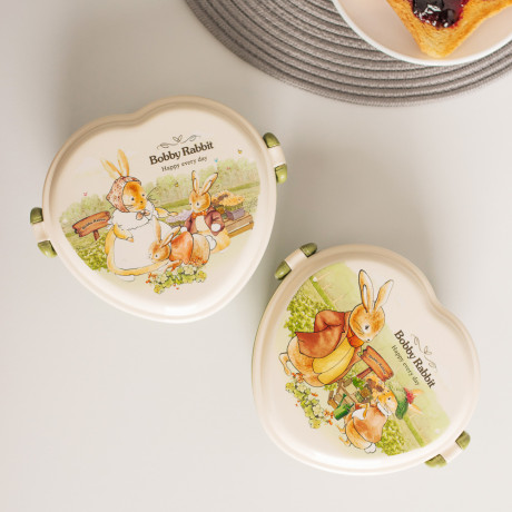 Ланчбокс в форме сердечка "Зайчата", тарелка, ложка-вилка, 13,5х16см, полипропилен