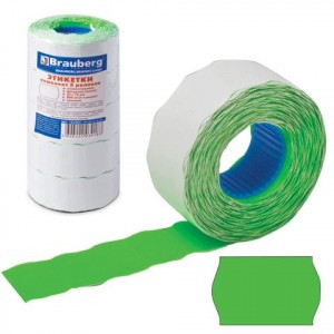 Этикетка PRIX 25*16мм BRAUBERG волна, зел, КОМПЛЕКТ 5 рул. по 800шт, (этикет-пистолет 290342) 123583