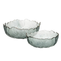 MILLIMI Набор салатников 2 шт, 17x16,5x7,5см / 20x20x9см, стекло, серый с золотой каймой