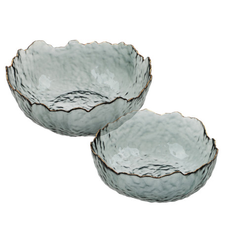 MILLIMI Набор салатников 2 шт, 17x16,5x7,5см / 20x20x9см, стекло, серый с золотой каймой