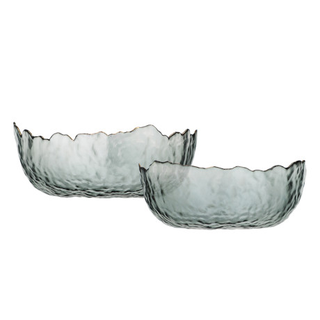 MILLIMI Набор салатников 2 шт, 17x16,5x7,5см / 20x20x9см, стекло, серый с золотой каймой