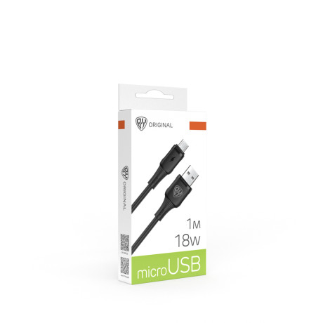 Кабель для зарядки USB(A)-microUSB BY Twist, 18Вт, 1 м, 3A, гибкий силикон, чёрный
