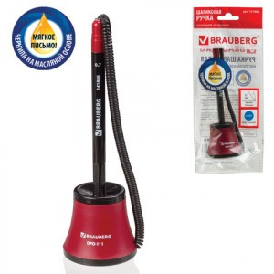 Ручка шарик. наст. масл. BRAUBERG "Стенд-Пен №1" корп. чер./красный, узел 0,7мм синяя 141886
