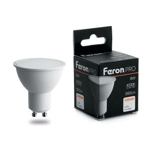 Feron.PRO MR16 GU10 230V  8W(570lm) 6400K 6K матовый  57x50 OSRAM LED LB-1608 38094