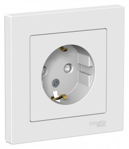 Systeme Electric AtlasDesign роз. СУ 1 мест. бел. Antibact. (пл.осн., земля, штор.) ATN000144 (15!)