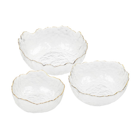MILLIMI Набор салатников 3 шт, 13.5x13.5x6см / 17x16,5x7,5см/ 20x20x9см, стекло, прозрачный с золото