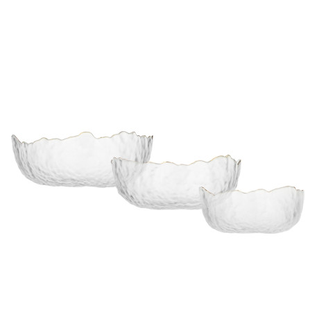 MILLIMI Набор салатников 3 шт, 13.5x13.5x6см / 17x16,5x7,5см/ 20x20x9см, стекло, прозрачный с золото