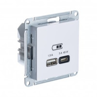 Systeme Electric AtlasDesign мех роз СУ 1 мест 2хUSB бел A+C 45Вт l=1,5-2,25А Uв=5В выс зарATN000129