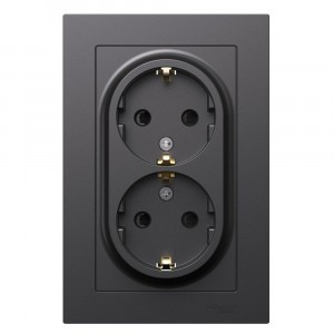 Systeme Electric AtlasDesign роз. СУ 2 мест. (земля, шторки) 16А, БАЗАЛЬТ ATN001426 (6!)