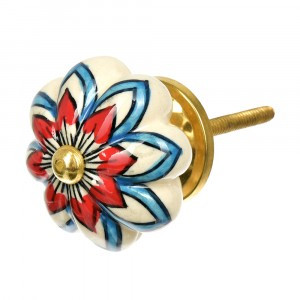 Ручка керамическая для мебели Лотос ручн росп бел/рис цветн (в кор 6 шт, цена за шт) BLUMEN HAUS