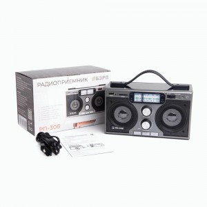 Радиоприемник БЗРП РП-306, УКВ/СВ/КВ, 4xR20, 220V, USB,SD,стерео, ручка, 22x13.3x13.5 см.